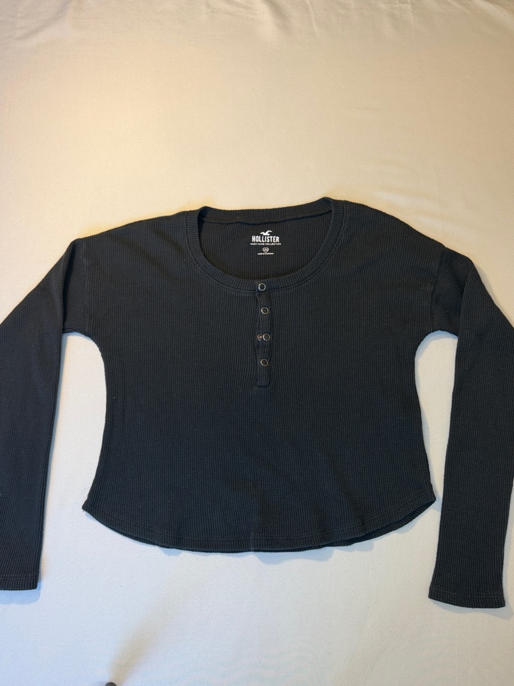 Hollister Black Waffle Henley Long Sleeve Top